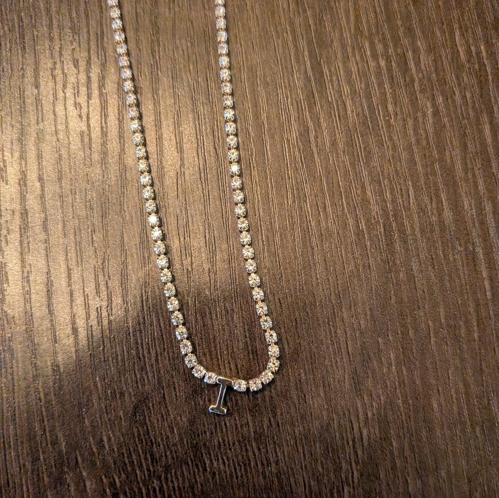 NEW BaubleBar Gold Ruth Initial Tennis Necklace Letter I - 17" With 3" Ext.